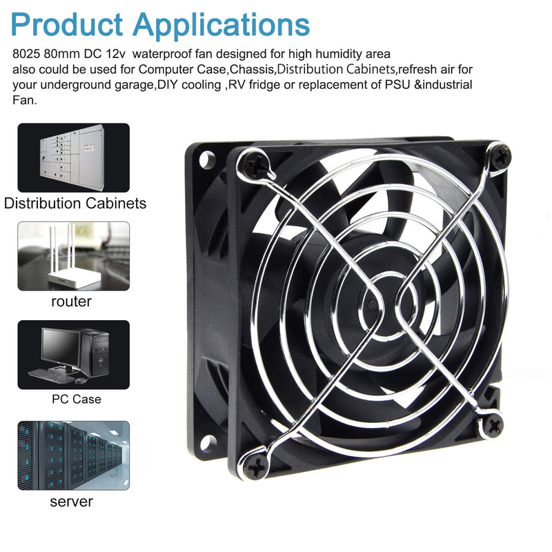  [AUSTRALIA] - SXDOOL 80mm DC 12V Waterproof Cooling Fan,80X80X25mm High Speed CFM,for Computer Chassis Cabinets PC Cooler