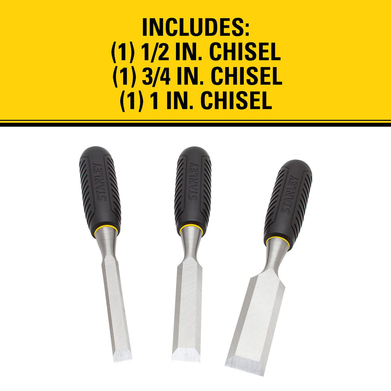  [AUSTRALIA] - STANLEY Chisel Set, 150 Series, Short Blade, Wood, 3-Piece (16-150)