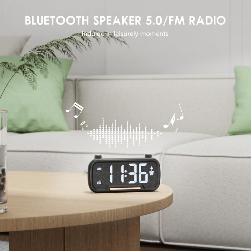  [AUSTRALIA] - ROCAM Alarm Clock Radio - Bluetooth Alarm Clock: Warm Night Light Digital Clock Dimmable 16 Levels Volume Type C & USB Ports for Bedroom Bedside | Nightstand | Kids | Teens | Seniors | Adults Black