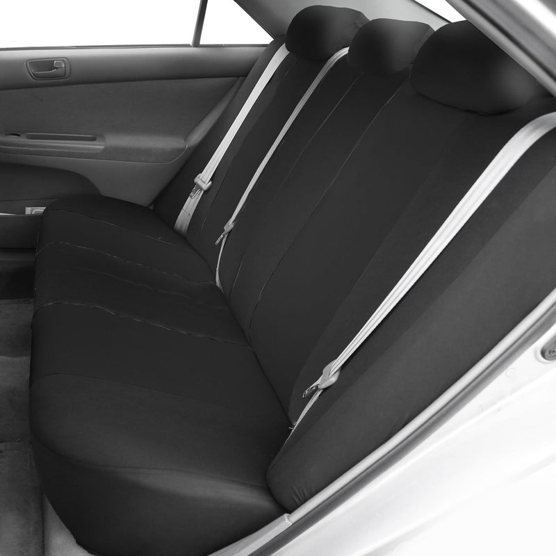  [AUSTRALIA] - TLH Multifunctional Flat Cloth Seat Covers Rear Set, Airbag Compatible, Black Color-Universal Fit for Cars, Auto, Trucks, SUV