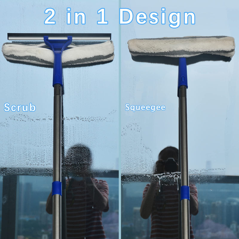 ITTAR Window Squeegee Cleaning Tools, 2 in 1 Window Washing Squeegee with Extension Pole 58'' Long Handle for Window Shower Glass Door Household Tool - LeoForward Australia