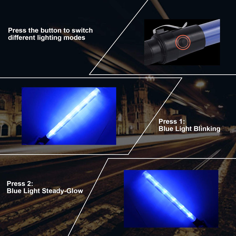  [AUSTRALIA] - 21 inch Safety Traffic Wand Led Light 2 Pieces Blue Baton with Side Clip for Parking Guides, Traffic Control, Using 2 C-Size Batteries (Not Included)