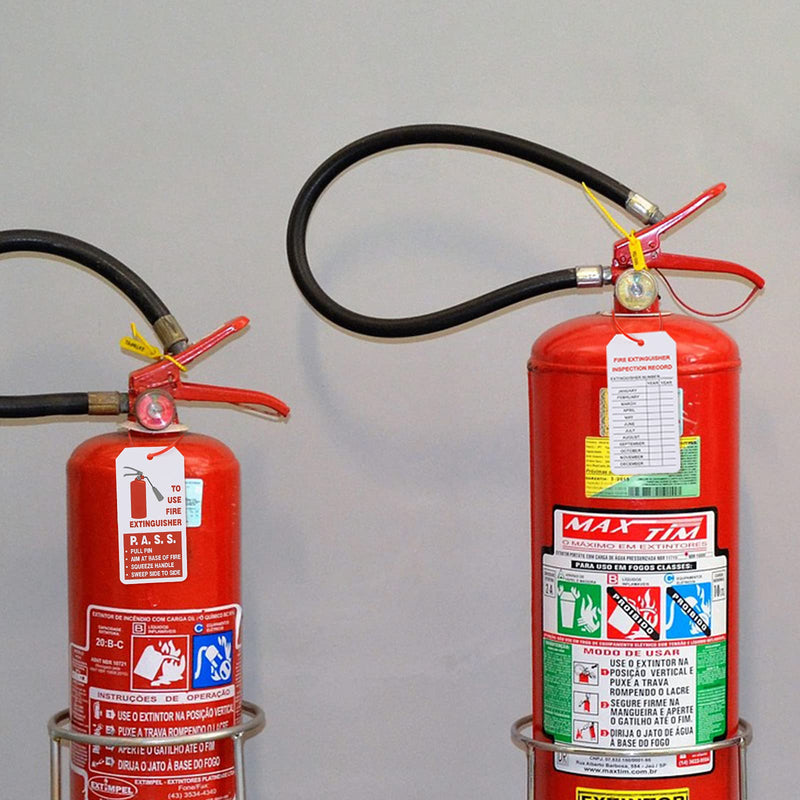  [AUSTRALIA] - Fire Extinguisher Tags with Adjustable Wire Ties Fire Extinguisher Recharge and Inspection Record for Indoor Outdoor Fire Extinguishers, 4.2 x 2.1 Inch (100, Red and White)