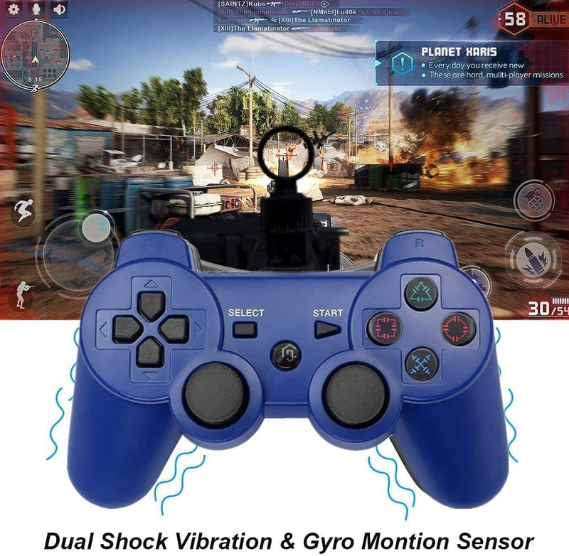  [AUSTRALIA] - PS-3 Wireless Controller 2 Pack PS-3 Gamepad PS-3 Remote Wireless PS-3 Controller Double Shock Compatible with Playstation 3 with Charging Cable (Blue+Purple) Blue+Purple