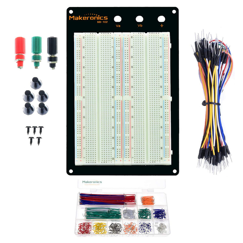  [AUSTRALIA] - Makeronics Solderless 1660 Breadboard Super Kit - 1660 Tie-Points Experiment Plug-in Breadboard with Aluminum Back Plate + 350 Jumper Wires + 65 Jumper Wires for Prototyping Circuit/Arduino