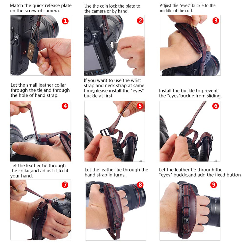  [AUSTRALIA] - LYNCA Universal Camera Wrist Hand Strap,Adjustable Leather Camera Hand Grip Strap,Photographers Camera Wristband for DSLR Brown