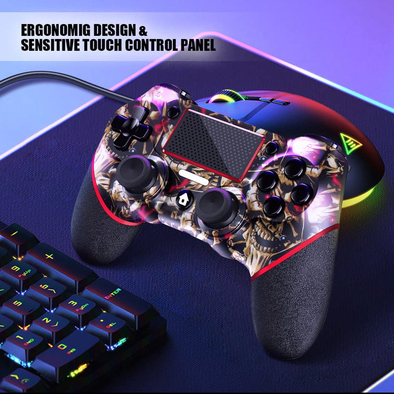  [AUSTRALIA] - AceGamer Wireless Controller for PS4, Custom Design V2 Gamepad Joystick for PS4 with Non-Slip Grip of Both Sides and 3.5mm Audio Jack! Thumb Caps Included! (Gold Skull)