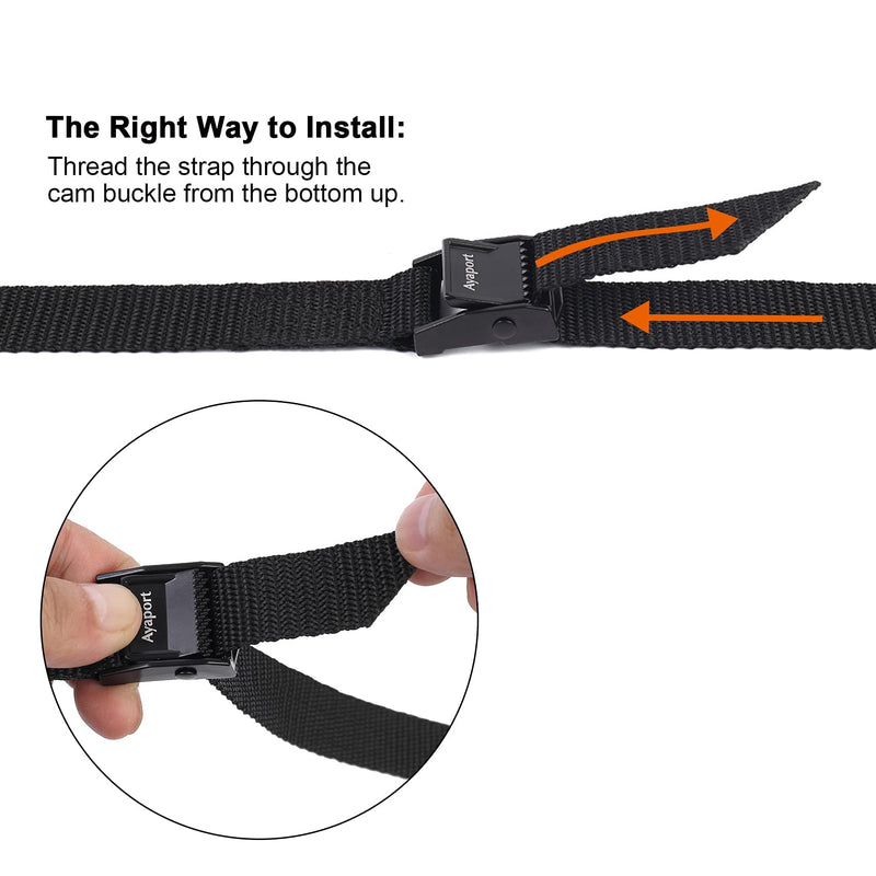  [AUSTRALIA] - Ayaport Lashing Straps with Buckles Adjustable Cam Buckle Tie Down Cinch Strap for Packing Black 4 Pack (0.75'' x 48'') 0.75'' x 48''