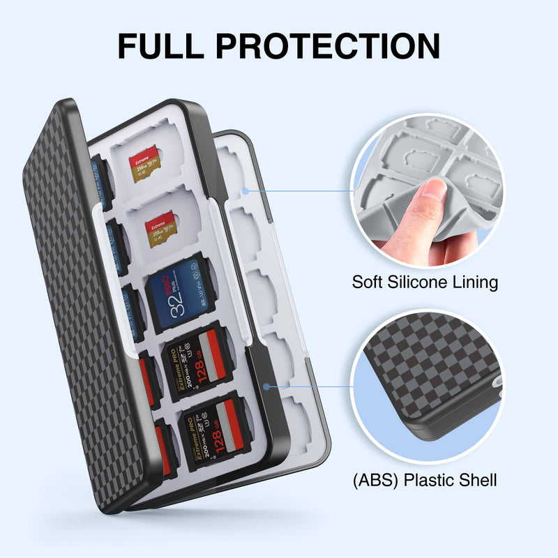  [AUSTRALIA] - HEIYING SD Card Holder for Memory SD Card and Micro SD Card, Portable SD SDHC SDXC Micro SD Card Holder Case with 40 SD Cards Slots & 40 Micro SD Cards Slots. Grid Black