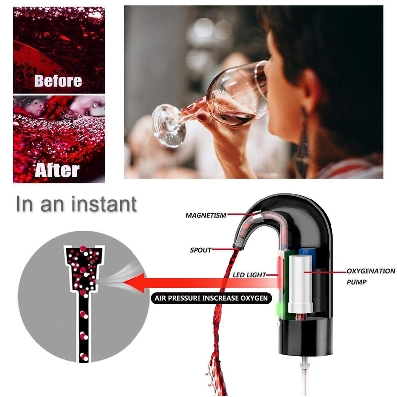  [AUSTRALIA] - HEYPORK Electric Wine Aerator Decanter,Automatic Wine Dispenser,Filter Aeration Pourer Spout for bottle,Red and White Wine Accessories for Wine Enthusiast,With Vacuum wine stopper (Lucky Black) Lucky Black