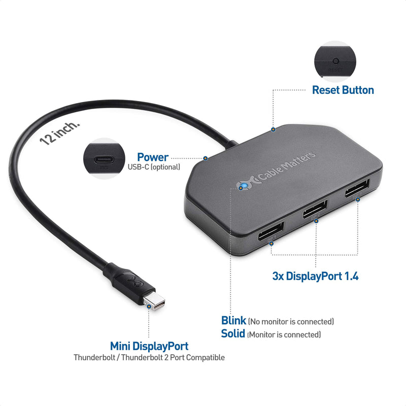  [AUSTRALIA] - Cable Matters Triple 4K DisplayPort Splitter (Triple Monitor Mini DisplayPort Hub) to 3-Port DisplayPort 1.4 Enabled for 8K and 4K 120Hz HDR for Windows Only, NOT Compatible with macOS