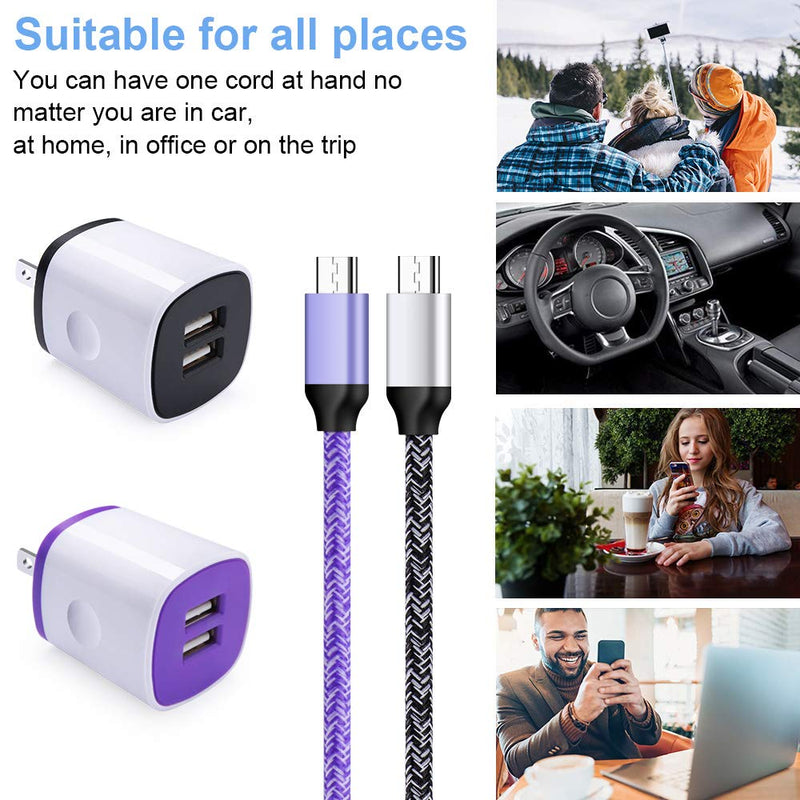  [AUSTRALIA] - Android Charging Block, Micro Charging Cable 6ft, Dual Port Wall Charger Plug with Fast Charge Phone Charger Cord Android Compatible for Samsung Galaxy S7 S6,Note 4 5,Tab S2,Kindle Fire 7,LG K8 K30 White,Purple