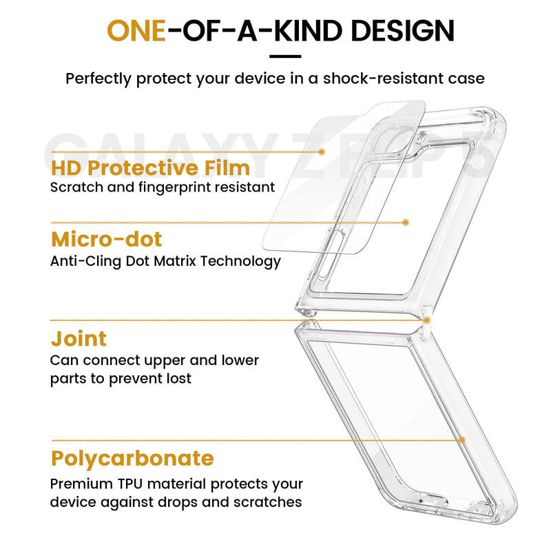  [AUSTRALIA] - VEGO for Samsung Galaxy Z Flip 5 Case Built-in Screen Protector, TPU Crystal Clear Case[Anti-Yellow], Ultra Slim, Wear-Resistant, Spray Paint Bumper Cover Case for Flip 5 Phone Case - Full Clear