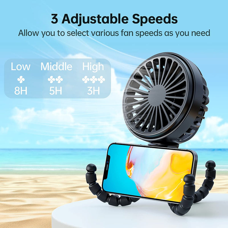  [AUSTRALIA] - Mini Portable Fan, 2021 GUSGU Stroller Fan with Flexible Tripod, 3 Speed Cooling Desk Fan with Rechargeable Battery Operated,Small Fan for Bedroom, Outdoor, Camping, ect.(Black) Black