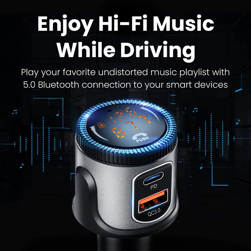  [AUSTRALIA] - Bluetooth 5.1 FM Transmitter for Car, Wireless Bluetooth Car Adapter with 36W QC 3.0 + PD 3.0 USB C Fast Charger, Car Radio Transmitter, Support Hands-Free Phone Call Siri Voice Assistant