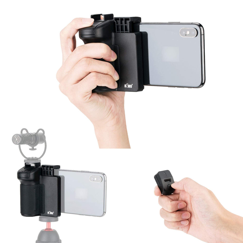  [AUSTRALIA] - JJC 3 in 1 Phone Tripod Mount with Cold Shoe and DSLR-Like Hand Grip with Detachable Bluetooth Shutter Remote Control for iPhone Android Phone to Take Selfies, Group Photo and Stable One-Handed Video