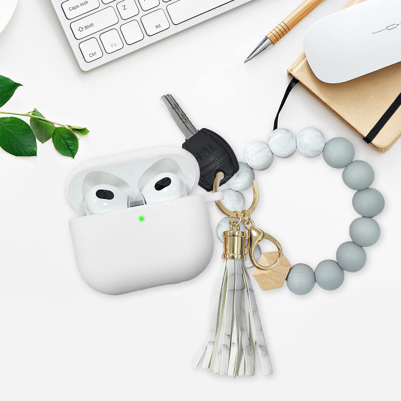  [AUSTRALIA] - AIIEKZ Cute Airpod 3 Case Cover with Beaded Bracelet Keychain, Soft Silicone Protective Case for AirPod 3rd Generation Case 2021 for Women and Girls (White) White