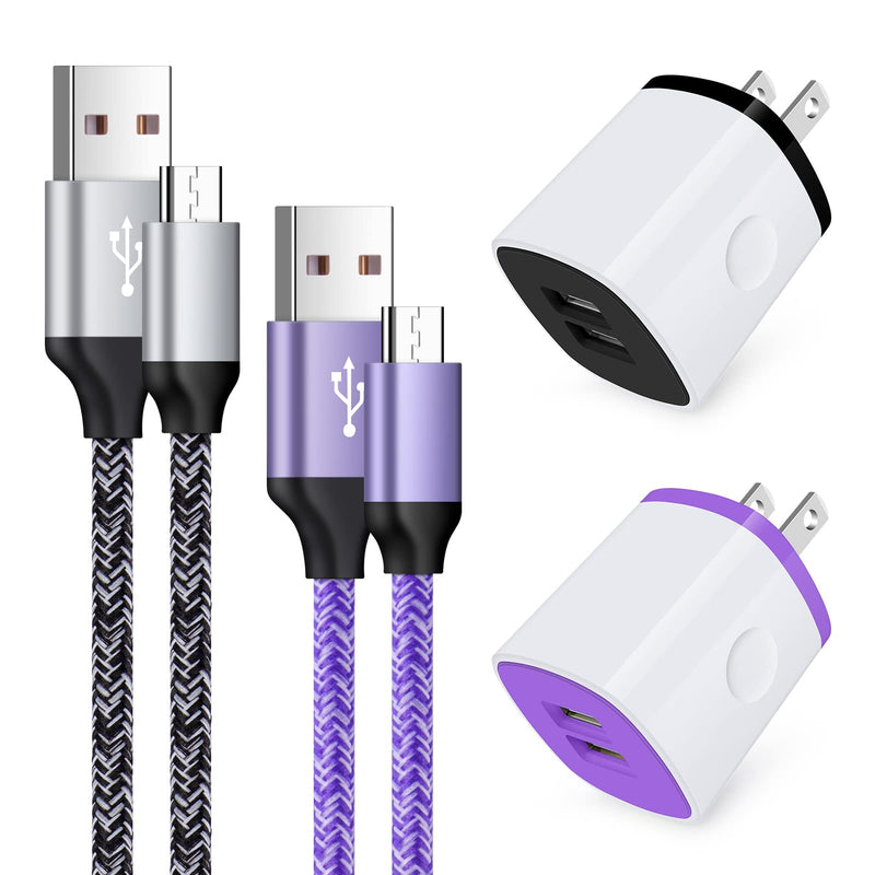  [AUSTRALIA] - Android Charging Block, Micro Charging Cable 6ft, Dual Port Wall Charger Plug with Fast Charge Phone Charger Cord Android Compatible for Samsung Galaxy S7 S6,Note 4 5,Tab S2,Kindle Fire 7,LG K8 K30 White,Purple