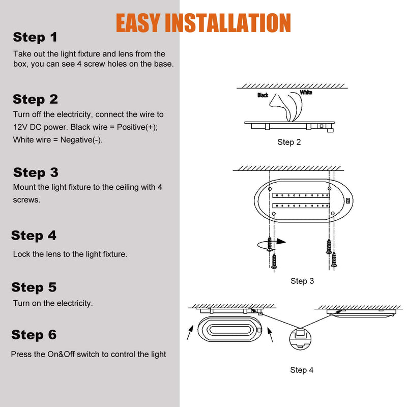  [AUSTRALIA] - Facon Classic Style LED Bright Pancake Light Surface Mount Spotlight Fixtures 12 Volt Interior Ceiling Dome Light with On/Off Switch for RV Motorhomes Camper Caravan Trailer Boat (Pack of 2, White) Pack of 2 4000K Cool White, White Trim