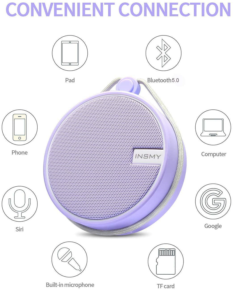 INSMY Portable IPX7 Waterproof Bluetooth Speaker, Wireless Outdoor Speaker Shower Speaker, with HD Sound, Support TF Card, Suction Cup, 12H Playtime, for Kayaking, Boating, Hiking (Purple) Purple - LeoForward Australia