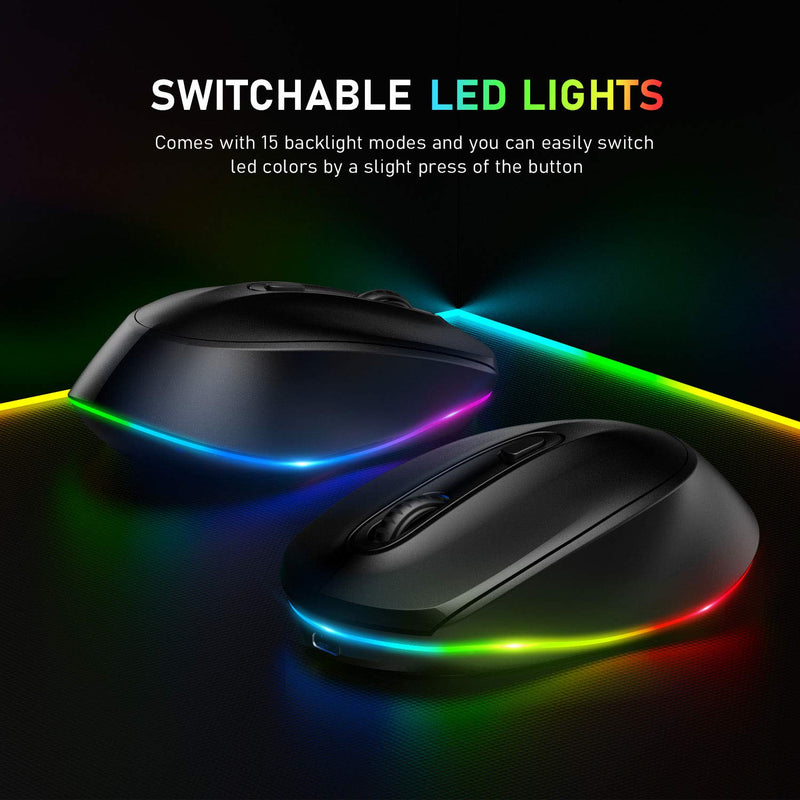  [AUSTRALIA] - seenda Wireless Mouse, Ultra Silent Rechargeable Light Up LED Mouse with USB Receiver, Comfortable Cordless Mice and 3 Adjustable DPI for Laptop Computer Chromebook, Black Black Wireless LED Mouse