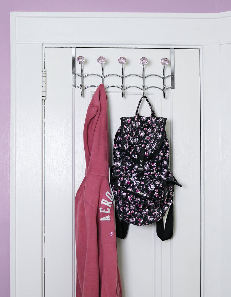 Galashield Over The Door Hook Pink Acrylic Hooks and Stainless Steel Organizer Door Hanger Towel Rack (10 Hooks) - LeoForward Australia