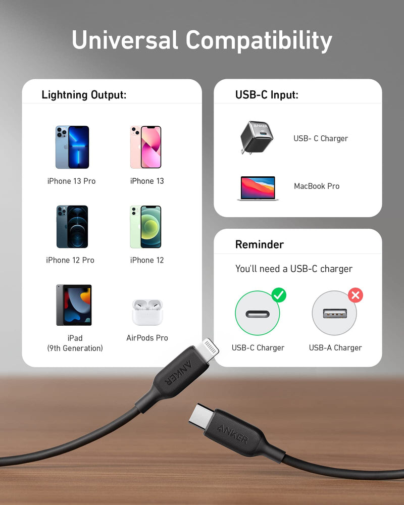  [AUSTRALIA] - Anker USB-C to Lightning Cable, 541 Cable (3ft), MFi Certified Fast Charging Lightning Cable for iPhone 13 13 Pro 12 Pro Max 12 11 X XS XR 8 Plus, AirPods Pro, Supports Power Delivery (Black)