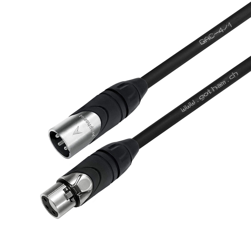  [AUSTRALIA] - 2 Units - 1 Foot - Gotham GAC-4/1 (Black) - Star Quad, Dual Shielded Balanced Male to Female Microphone Cables with Amphenol AX3M & AX3F Silver XLR Connectors - Custom Made by WORLDS BEST CABLES