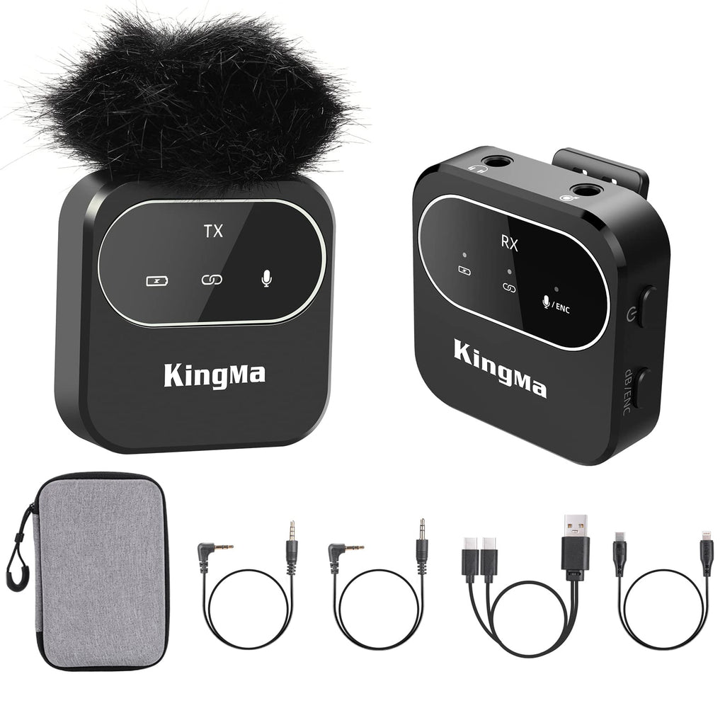  [AUSTRALIA] - King Ma Wireless Lavalier Microphone for iPhone Cameras, 2.4GHz Compact Lapel Mics with with Chargeable Transmitter&Receiver for Video Recording YouTube TikTok