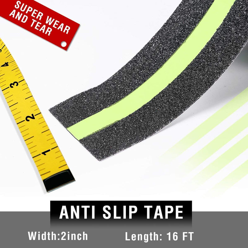  [AUSTRALIA] - MELIFE Anti Slip Traction Tape 2 Pack, None Skid Glow in The Dark Walk Strip Safety Tape with 3M Best Grip Abrasive Adhesive for Stairs, Tread Step, Gaffers.(16.4 Feet Long 2 inch Wide Each Roll) Black