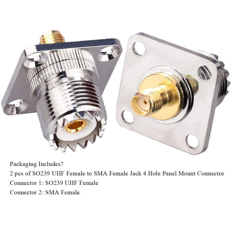  [AUSTRALIA] - TUOLNK SMA Female to UHF Female Jack Panel Chassis Mount RF Coax Adapter SO239 PL259 UHF to SMA 4-Hole Flange Panel Mount Adapter for Jumper Cable SMA to UHF RF Coaxial Connector 2 Pack