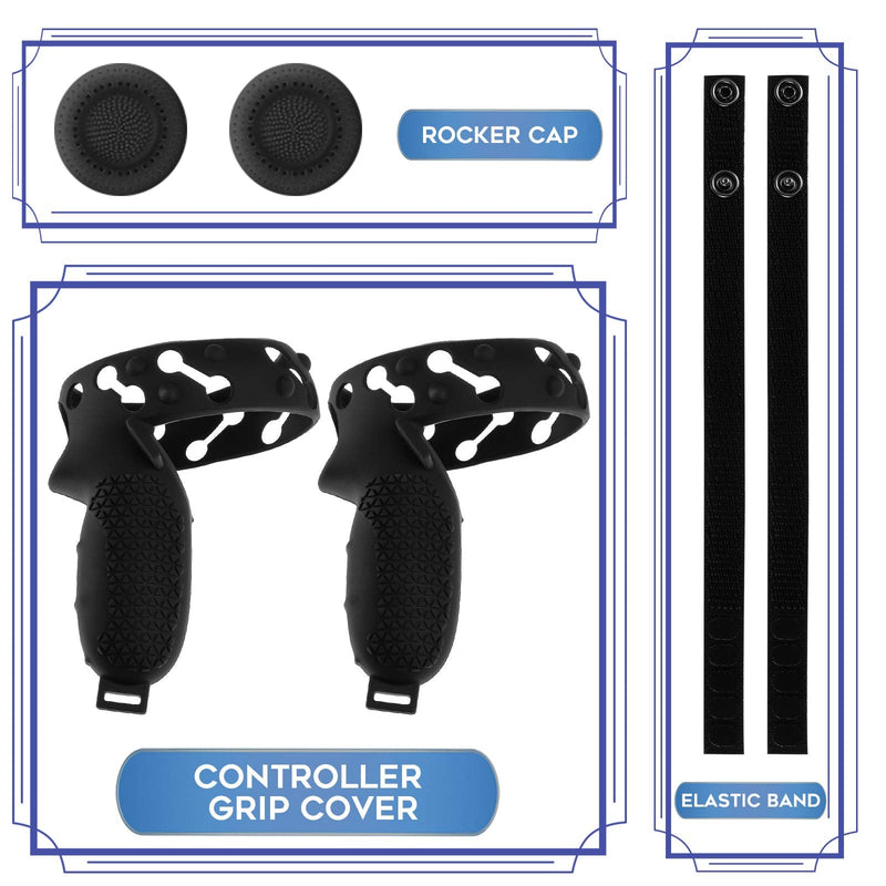  [AUSTRALIA] - Seltureone Accessories Compatible for Quest 2 Controller Full Grip Cover with 2 Controller Caps, Anti-Slip Anti-Fall Protective Silicone Sleeve with Hand Strap for Quest 2 Headset, Black