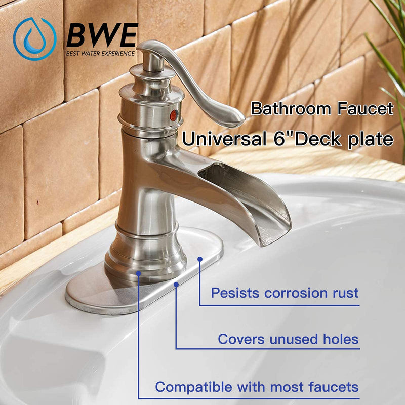  [AUSTRALIA] - BWE 6 Inch Bathroom Vanity Sink Faucet 4" Hole Cover Deck Plate Escutcheon Brushed Nickel