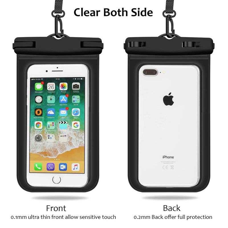  [AUSTRALIA] - Weuiean Waterproof Phone Case, Waterproof Phone Bag with Detachable Lanyard, Phone Dry Bag for iPhone 12/11/SE/XS/XR 8/7/6Plus, Samsung S21/20/10/10+/Note up to 6.9 inch - 2Pack Black+Black Black + Black