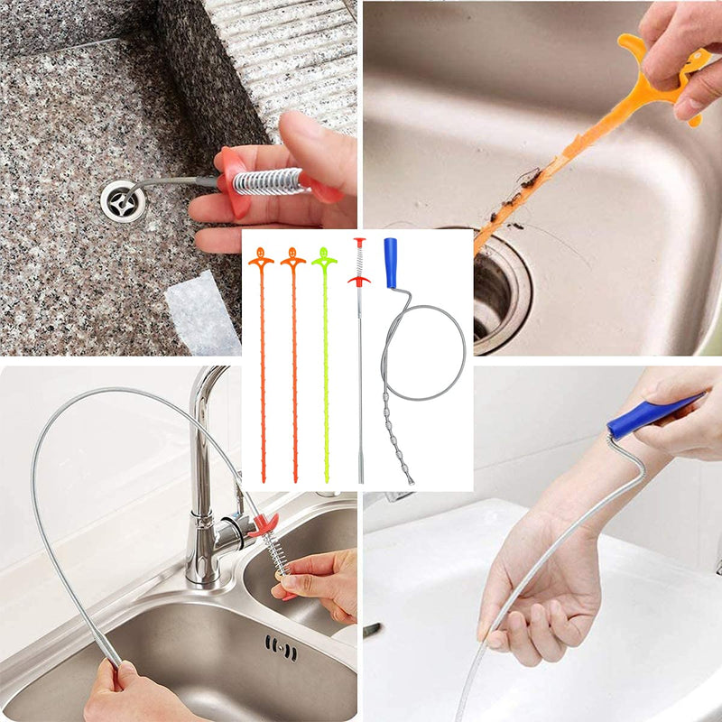  [AUSTRALIA] - 5 in 1 Sink Snake Cleaner Drain Auger Hair Catcher, Sink Dredge Drain Clog Remover Cleaning Tools for Kitchen Sink Bathroom Tub Toilet Clogged Drains Dredge Pipe Sewers Forlivese