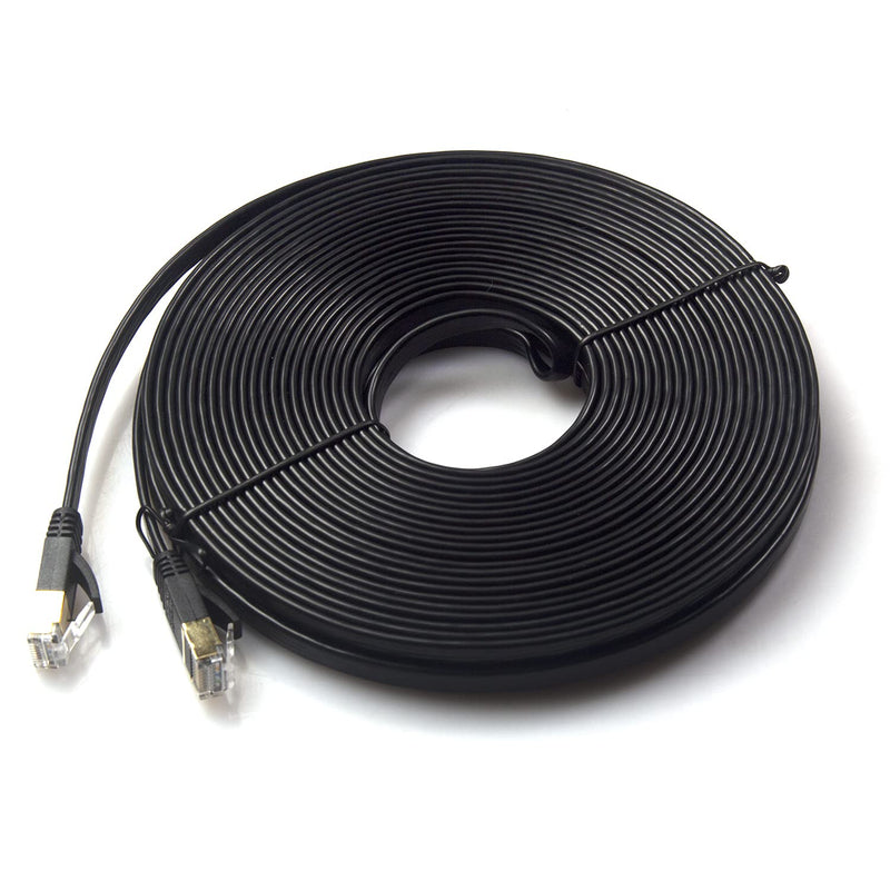  [AUSTRALIA] - REXUS Cat 7 Black Flat Shielded Ethernet Network Cable (50 FT), High Speed 10Gbps LAN Wires Internet Patch Cable with RJ45 Connector Faster Than Cat5/Cat5e/Cat6 (C7F150H) Cat7 - 50 FT