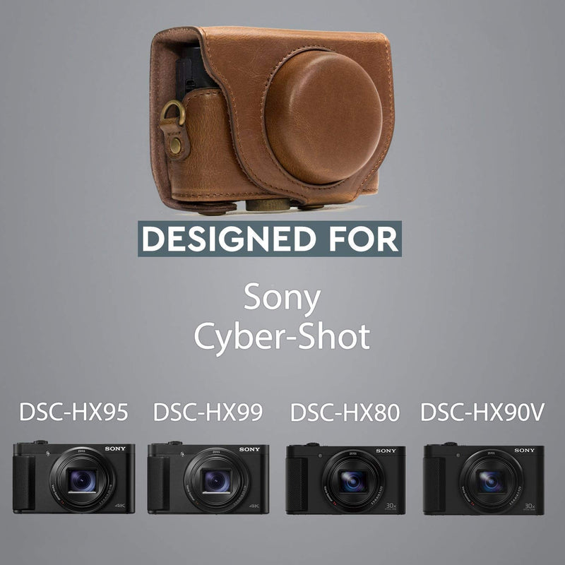  [AUSTRALIA] - MegaGear Ever Ready Leather Camera Case Compatible with Sony Cyber-Shot DSC-HX95, DSC-HX99, DSC-HX80, DSC-HX90V Dark Brown