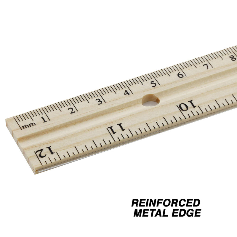  [AUSTRALIA] - Emraw 12” (30 cm) Wooden Rulers with Single Metal Edge, 1/16” and Metric Scale Measurements- Great for School, Home, & Office (2 Pack)