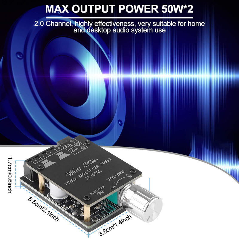 MakerHawk Mini Amplifier Board Bluetooth Amplifier 2.0 2X50W 5V-24V Audio Power Amplifier Module for Store Home Theater Speakers Black 4 - LeoForward Australia