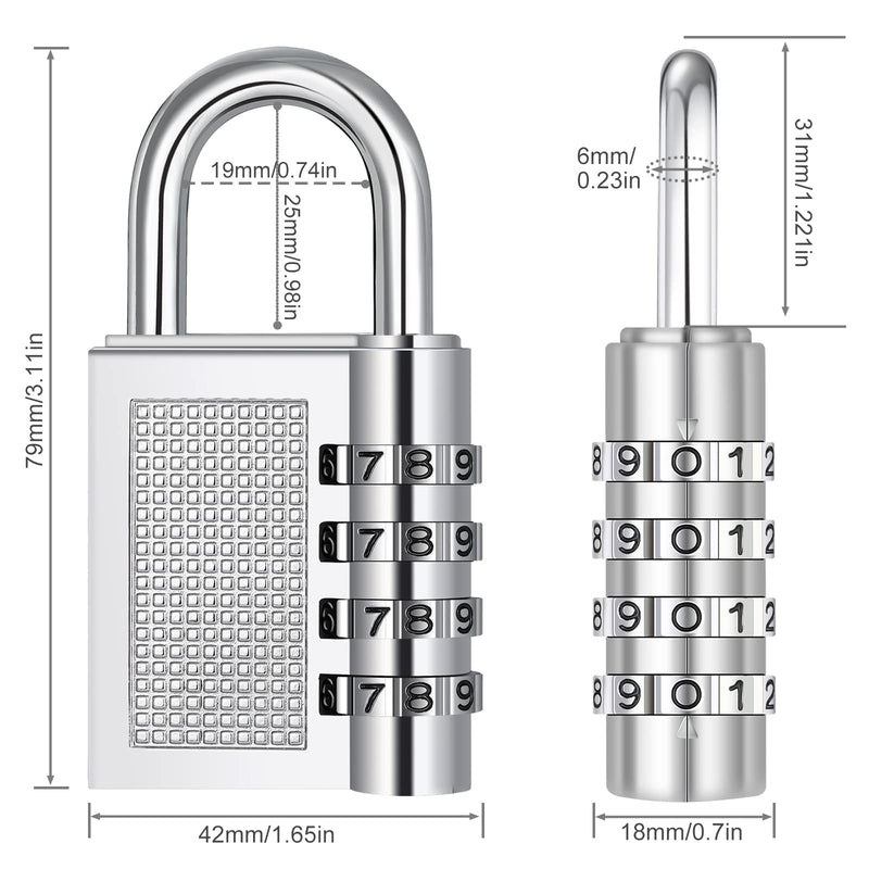  [AUSTRALIA] - ZHEGE Combination Lock 2 Pack, 4 Digit Combination Padlock for Gym, Sports, School & Employee Locker, Outdoor, Fence, Hasp and Storage 2P 2 Pack Sliver