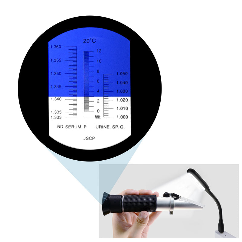 Clinical Refractometer ATC Tri-Scale Serum Protein 0-12 g/100ml Urine Specific Gravity SG 1.000-1.050 Refractive Index 1.333-1.360RI w/Extra LED Light & Pipette Urine SG / Serum Protein / Refractive Index - LeoForward Australia
