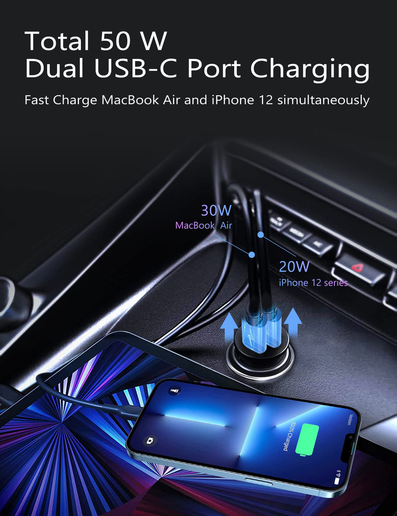  [AUSTRALIA] - USB C Car Charger,Gubeter 50W Fast Car Charger Adapter Power Delivery for iPhone/iPad/Airpods,Mini Dual PD 3.0 Port Cigarette Lighter Type C Rapid Car Charging for iPhone12/11 Pro/8,Galaxy S21/S20/S10