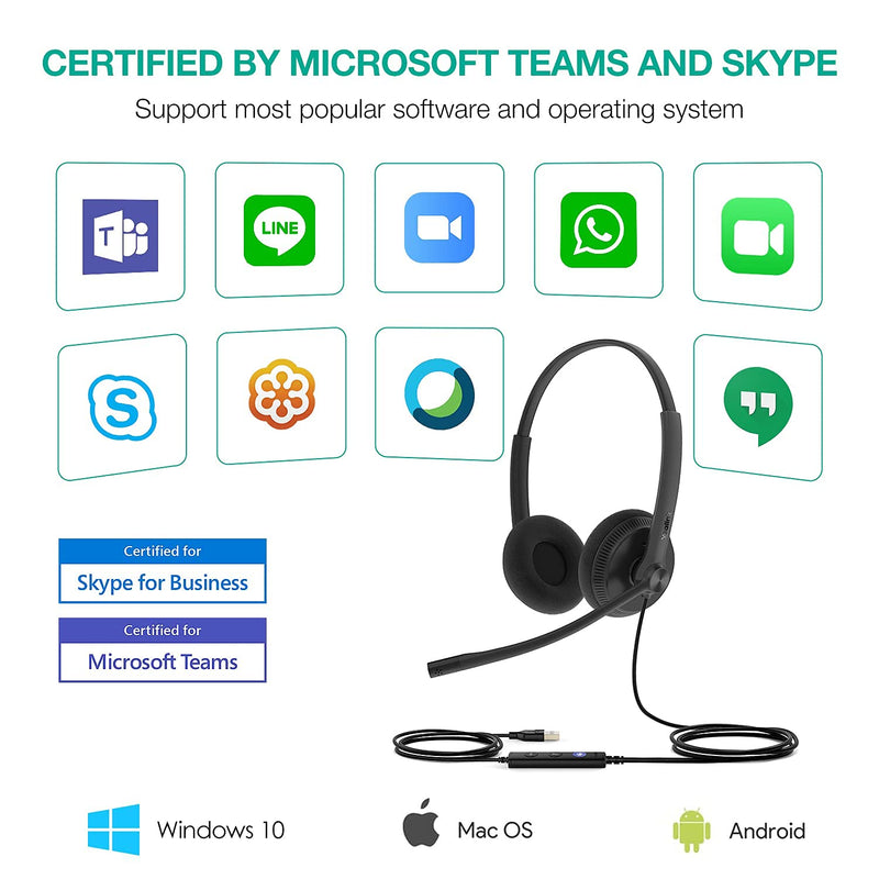  [AUSTRALIA] - Yealink Headset with Microphone USB Headset Computer Headset PC Laptop Headset Teams Certified UH36 UH34 Wired Noise Cancelling with Mic Stereo (for Microsoft Optimized, Dual-LITE-USB A) for Microsoft Optimized