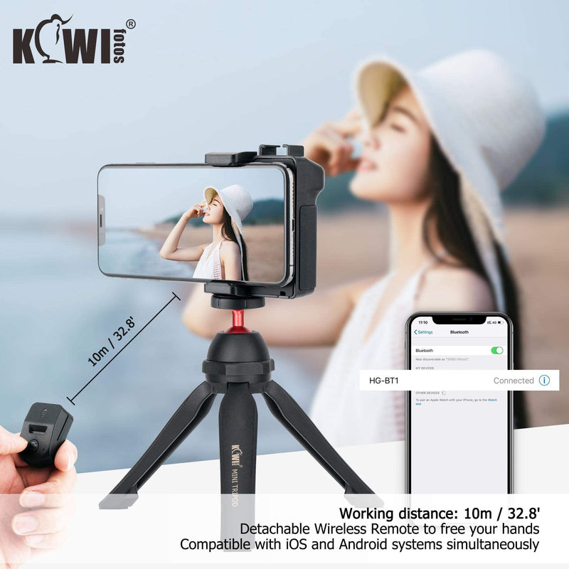  [AUSTRALIA] - Cell Phone Tripod Mount Camera Grip with Detachable Bluetooth Shutter Remote Control + Vlog Mini Tabletop Tripod with Handgrip for Compact Mirrorless DSLR Camera Selfie Stick