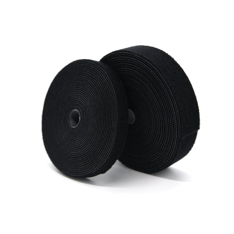  [AUSTRALIA] - Patu Reusable Multi-Purpose Fastening Tape Cable Ties - 2 Rolls (5 Yards x 0.5" & 5 Yards x 1") Hook and Loop Cord Management Wire Organizer Straps, Black 2 pcs (5 yd x 1" + 5 yd x 1/2")