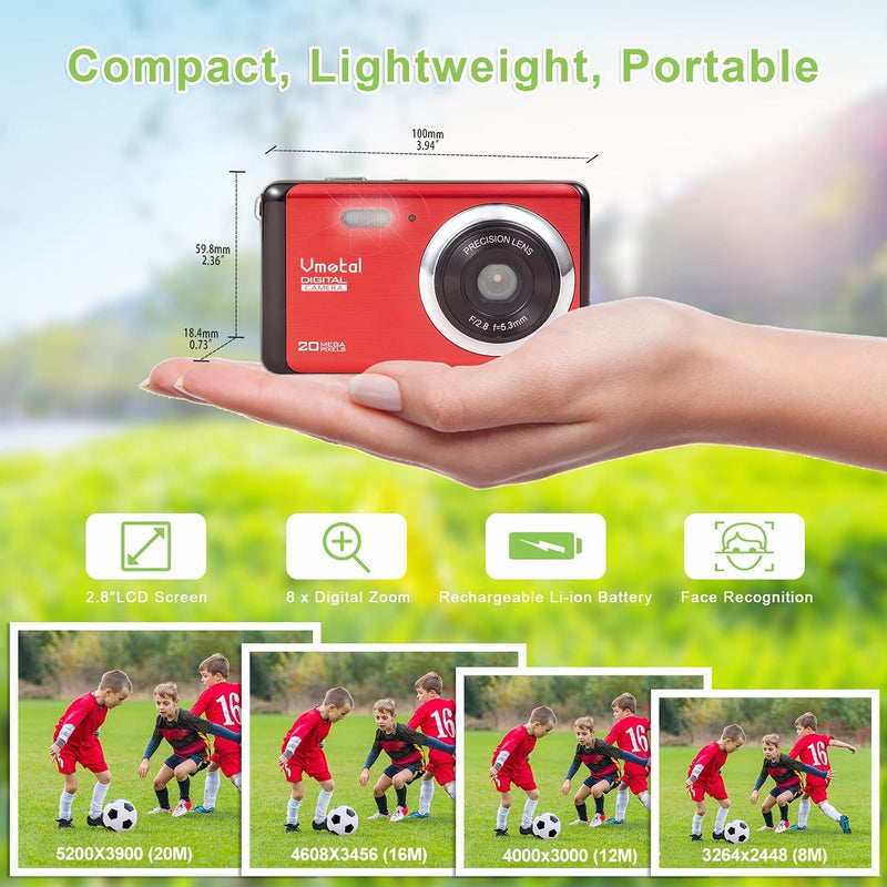  [AUSTRALIA] - Digital Camera 1080P FHD Mini Video Camera 20MP 2.8 inch LCD HD Rechargeable Vlogging Camera Students Compact Camera Kids Childrens Teens Beginners Point and Shoot Cameras-Holiday Birthday Gift Red