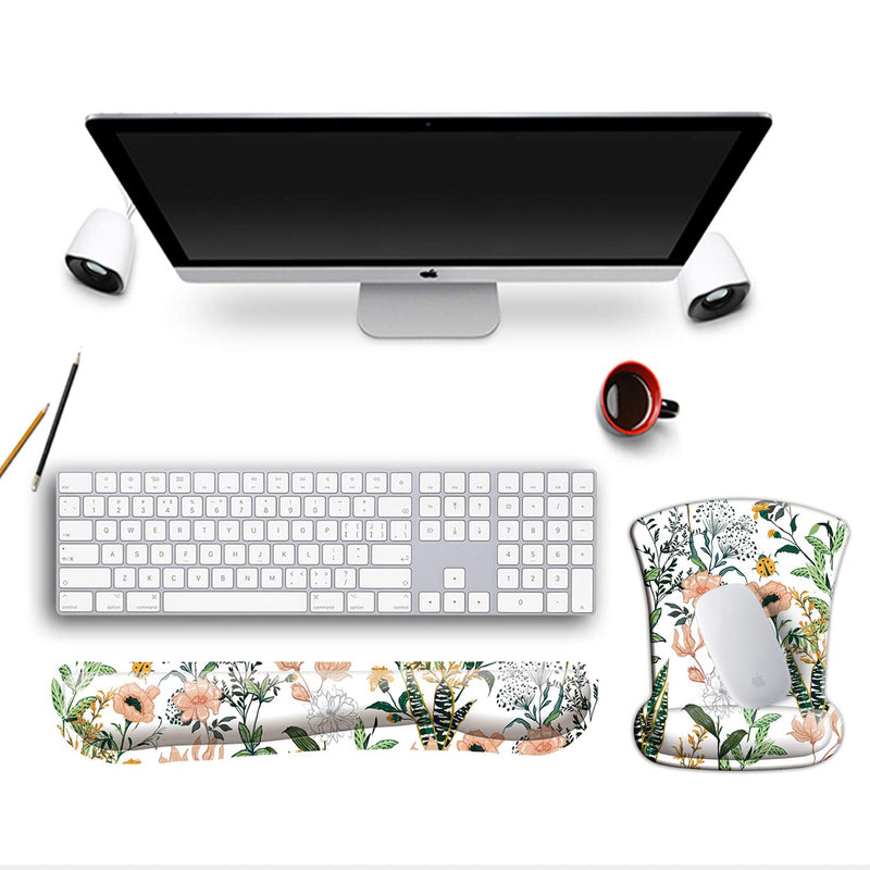 ITNRSIIET Upgraded Ergonomic Keyboard Wrist Rest and Mouse Wrist Rest Pad Set, Wrist Pad with Non-Slip Base for Computer, Laptop, Gaming, Working, Easy Typing & Pain Relief, Floral - LeoForward Australia