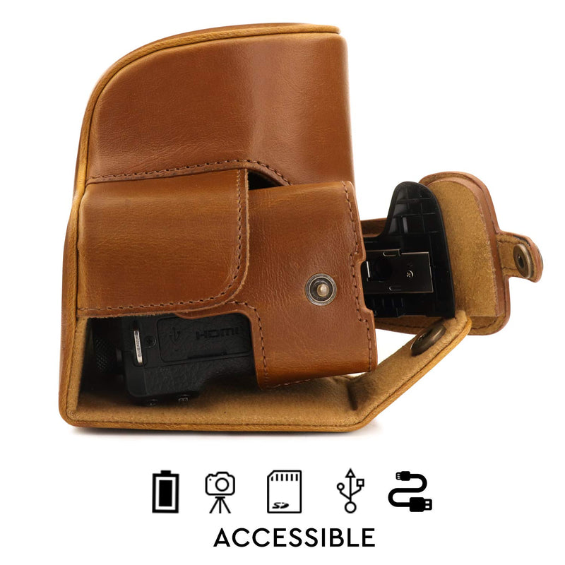  [AUSTRALIA] - MegaGear Ever Ready Leather Camera Case Compatible with Canon EOS M6 Mark II (15-45mm) Light Brown