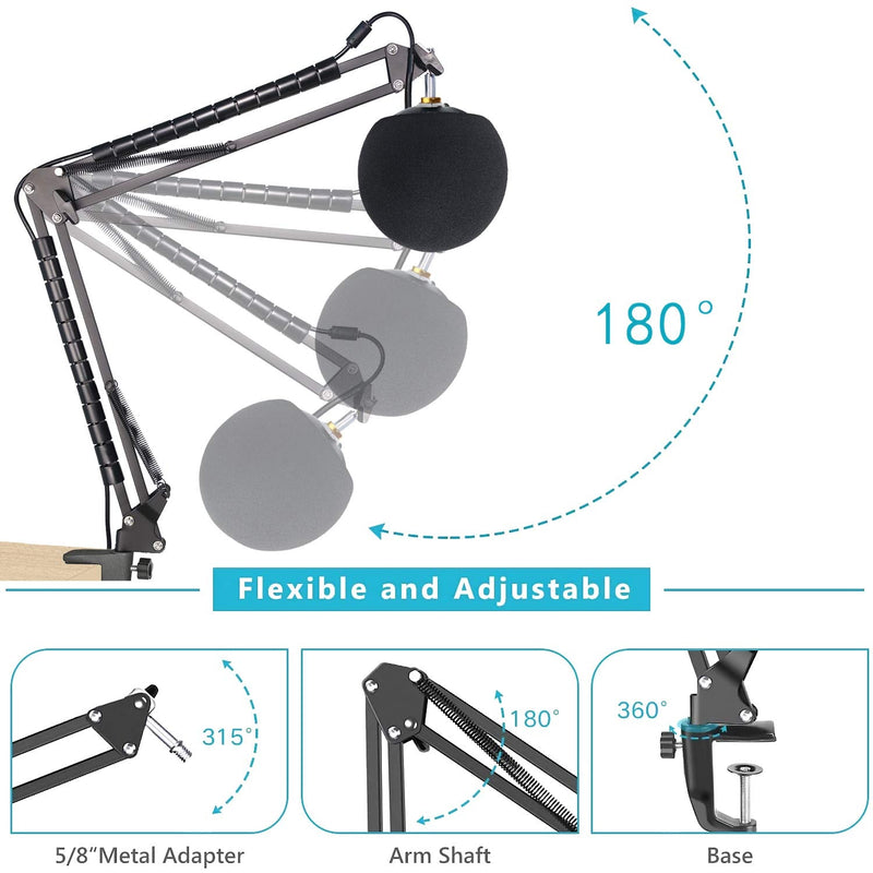  [AUSTRALIA] - Snowball iCE Mic Boom Arm Stand with Pop Filter, Compatible with Blue Snowball, Blue Snowball Ice USB Microphone with Cable Sleeve by SUNMON Mic Stand with Pop Filter and Cable Sleeve