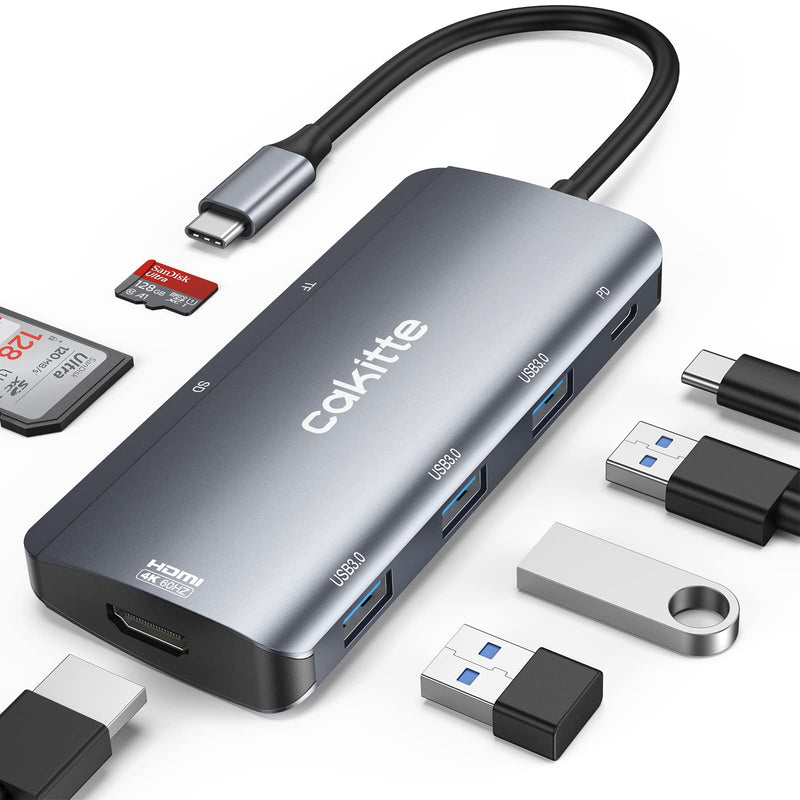  [AUSTRALIA] - USB C Hub, Cakitte 7 in 1 USB C to 4K@60HZ HDMI Multiport Adapter, 3 USB 3.0 Ports, SD/TF Card Reader, 100W PD, USB C Hub Multiport Adapter Desigend for MacBook Pro Air HP XPS, Other Type C Devices Silver